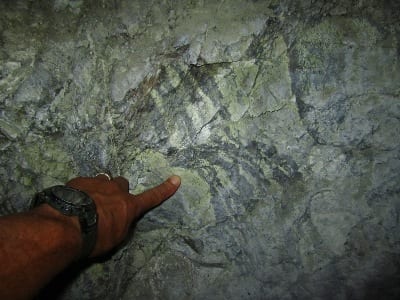 Banded chromite mineralization at an underground chromite mine, southwestern Turkey.